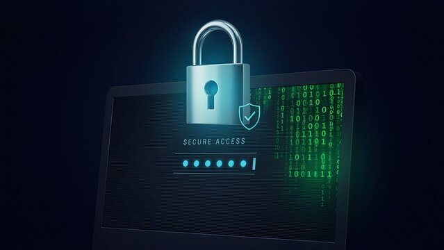 Security shield on an illuminated circuit board represents network firewall protection and digital safety.