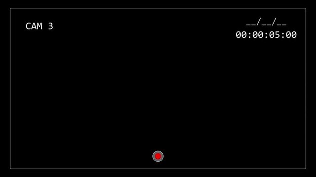 CCTV surveillance camera recording interface featuring CAM 3 label, red recording indicator, date placeholder, digital timecode, and framing borders on a black screen.