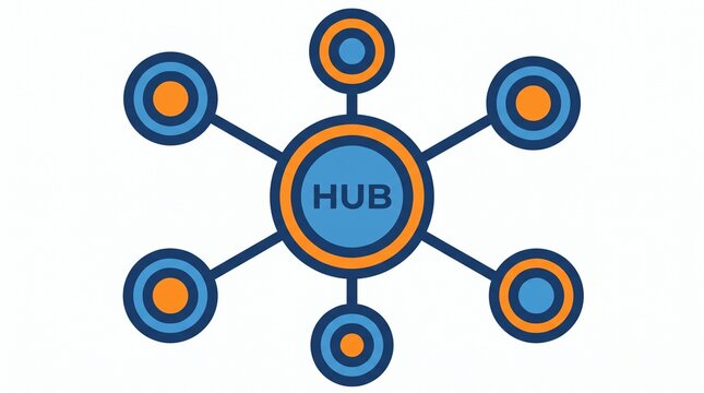 Digital Network Hub with Connected Nodes Vector Illustration