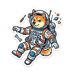 Obraz premium Shiba Inu Dog Astronaut Floating in Space with Tools.