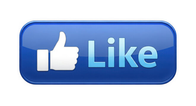Blue like button with white thumb icon isolated on transparent background