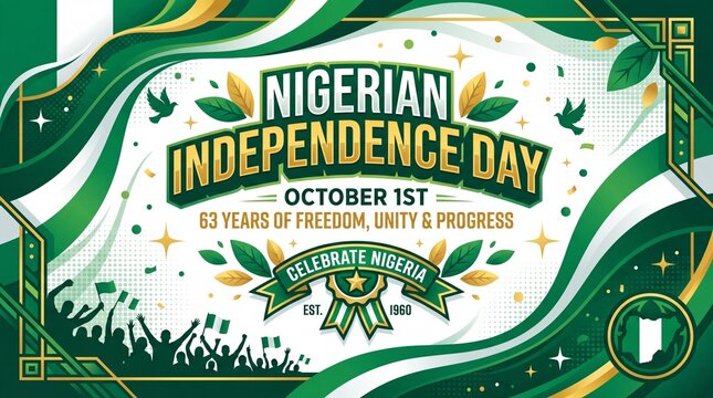Festive nigerian independence day celebration graphic banner with decorative elements national independence abstract green displays vibrant graphic