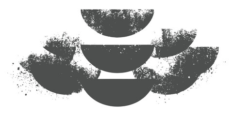 Abstract grunge geometric composition with distressed half circles and ink spray splatter elements vector illustration design. © Design House