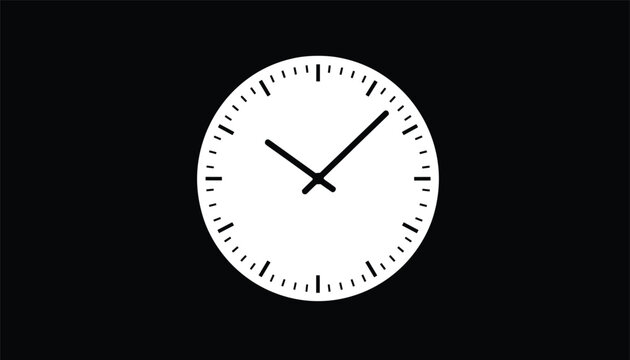 White analog clock showing time ten past ten on a solid black background in clean minimalist design.