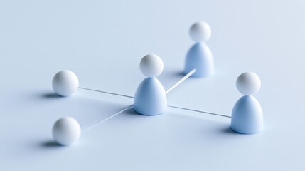Obraz premium A simple conceptual image of connection and networking, using small figures to represent people linked by thin lines. The soft blue and white tones create a clean and modern aesthetic