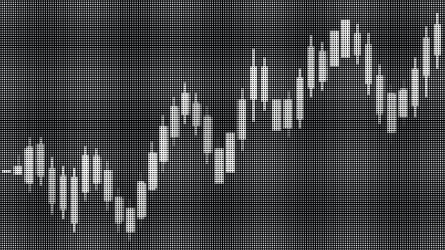 Abstract financial candlestick chart made of white halftone dots pattern