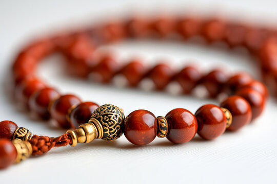 Muslim Prayer Beads on Light Background for Islam Spiritual Concept