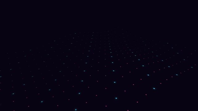 Abstract digital landscape with glowing blue and pink neon data dots on dark background