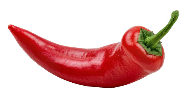 Bright red chili pepper with green stem, isolated on transparent background