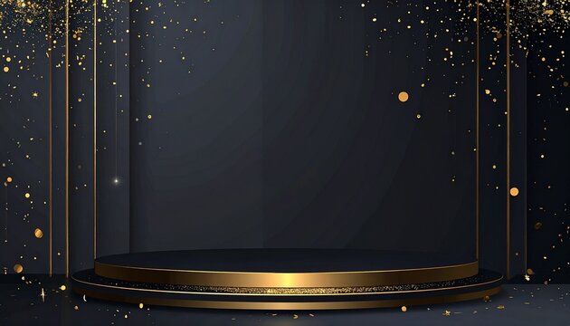 Luxury Black and Gold Round Podium with Glitter Particles Product Display Concept