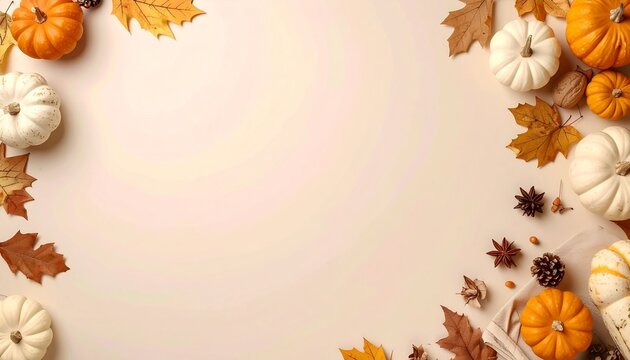 Autumn Harvest Flatlay with Pumpkins and Fall Leaves Thanksgiving Concept
