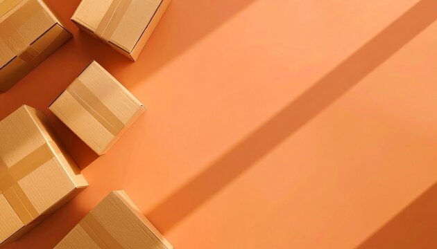 Cardboard Boxes Scattered on Orange Background Moving and Delivery Concept