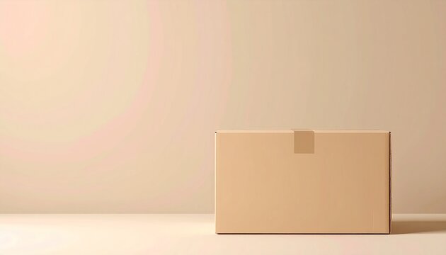 Cardboard Box Closed with Tape on Beige Background Delivery Concept