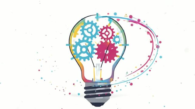 Colorful Molecular Network Morphing into Mechanical Gears on White Background