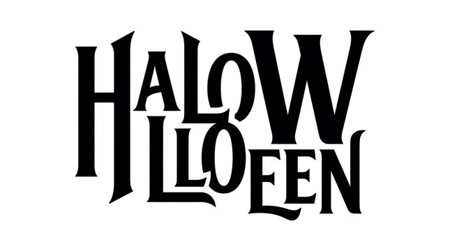 Creative condensed block typography displaying Halloween text wordmark isolated on white background