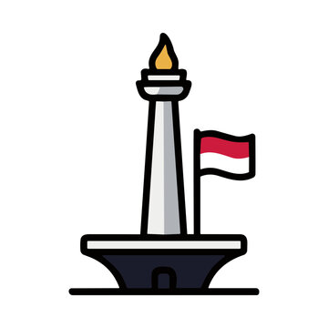 Monas National Monument Landmark in Jakarta Indonesia with Indonesian Flag Flying High