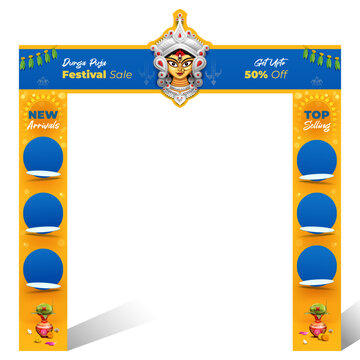 durga puja navratri festival sale arch gate creative product presentation podium and other elements illustration