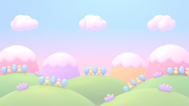 3D render of cute creamy mountains.