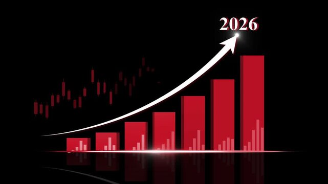 Stylized upward-trending bar chart with glowing gradient bars arrow on dark background animation