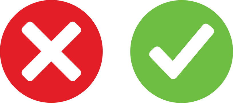 Red cross mark and green check mark icons for correct and incorrect choice buttons