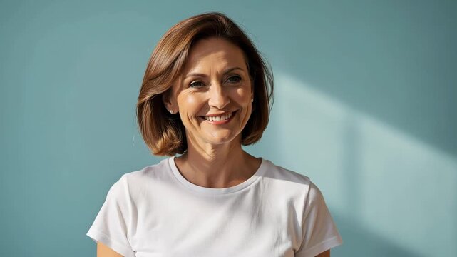 Warm uplifting video of a joyful woman smiling and engaging in happy moments