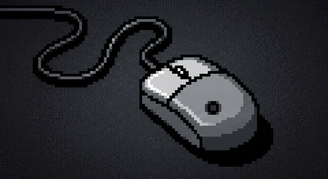 Retro 8-Bit Pixel Art Classic Computer Mouse with Scroll Wheel and Cord