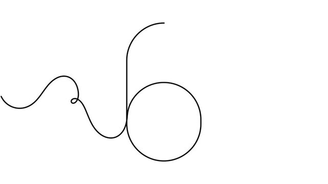 Chart number six icon sign continuous one line art single drawing moving on white background minimalist monoline age and watch alarm symbol animation