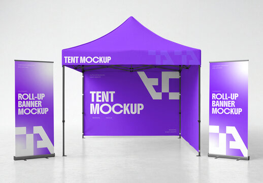 Event Tent and Roll Up Banner Mockup