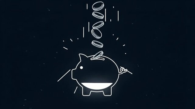 Piggy bank saving money concept animation with coins dropping inside