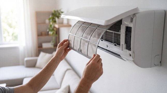 Removing a dusty filter from a wall-mounted mini split air conditioner