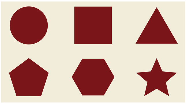 Set of basic geometric shapes including circle square triangle pentagon hexagon star with red shapes design elements graphic resource flat design star shape beige background triangle
