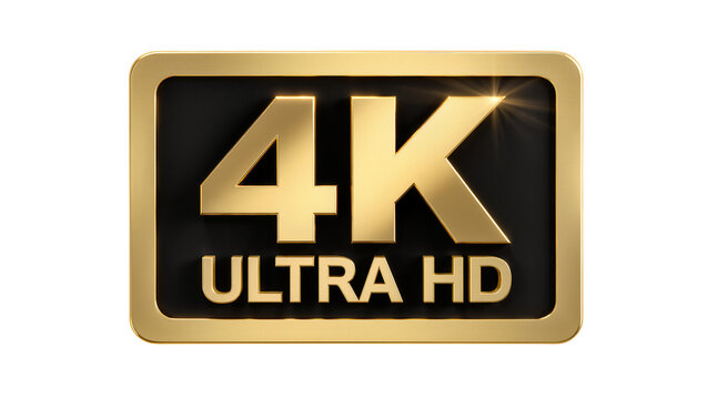Golden 4K Ultra HD logo emblem with shiny metallic texture, isolated on transparent background