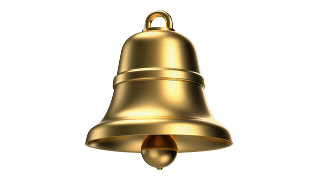Shiny golden bell with clapper, isolated on transparent background
