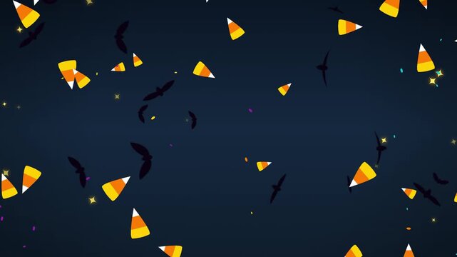 Floating Candy Corn and Bats Halloween Background.