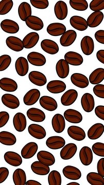 Seamless coffee bean pattern motion background featuring hand-drawn roasted beans on a white backdrop