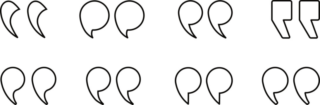 Set of various black outline speech bubble quotation mark icons for design