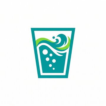 Fresh water glass logo with ocean wave and bubbles