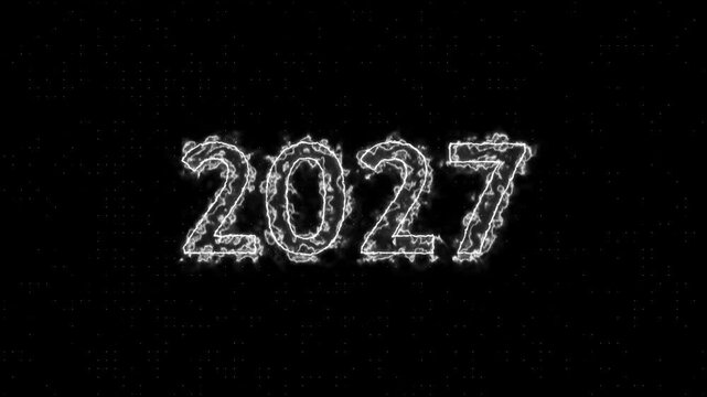 glowing neon pink and blue color new year 2027 number text icon animation season digit celebrate banner event wishes party anniversary on black 