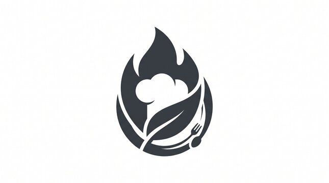 Spicy food chef logo with flame, leaf, and cutlery