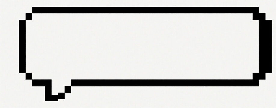 Pixelated speech bubble with rounded corners and a pointer. Empty black outline on white background, retro graphic design element. For messages or dialogue.