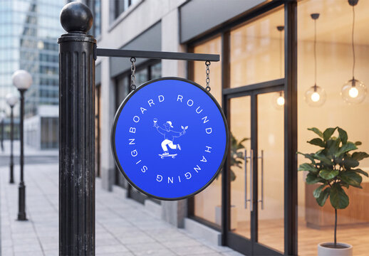 Hanging Round Signboard Mockup