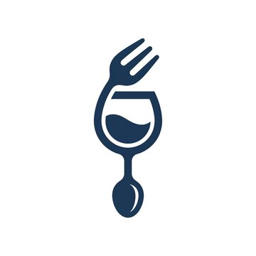 Wine glass, fork, and spoon logo