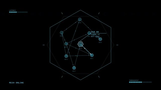 Sci Fi HUD Hexagon Network Node Mesh Data Link Futuristic Interface Overlay Loop Animation 4K