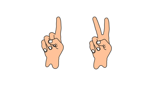 Hand Gesture Icon Set. Vector images of hands showing one finger and two fingers.