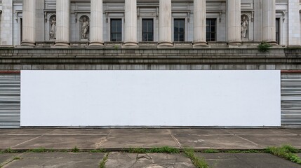 Obraz premium Blank White Billboard on Grungy Urban Street in Front of Classical Architecture