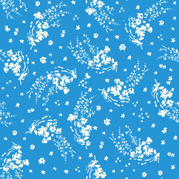 Sky Blue background with abstract white little beautiful seamless floral print pattern for summer holidays 
