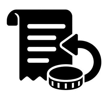 Expense reimbursement icon with receipt, return arrow and coin for employee refund claims
