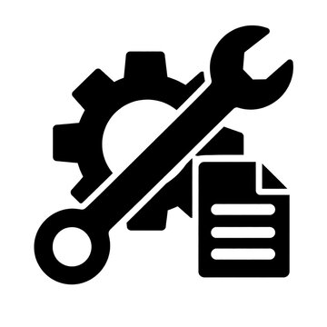 Equipment maintenance request icon with a wrench and gear for repair work orders