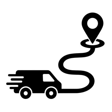 Delivery route dispatch icon with a van and location pin for fleet route planning