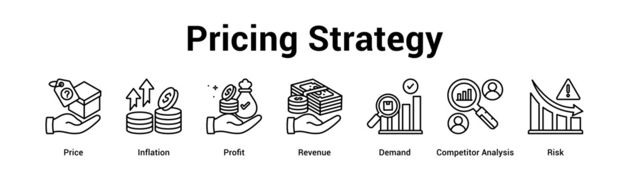 Pricing Strategy web banner icon vector illustration concept for business with icon of Price, Inflation, Profit, Revenue, Demand, Competitor.